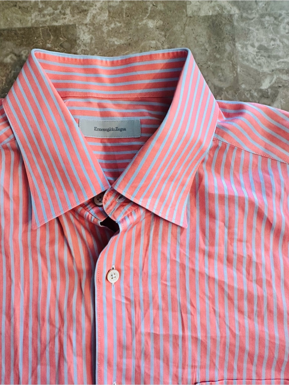 Ermenegildo Zegna Coral and Light Blue Stripe Dress Shirt - Picture 2 of 5